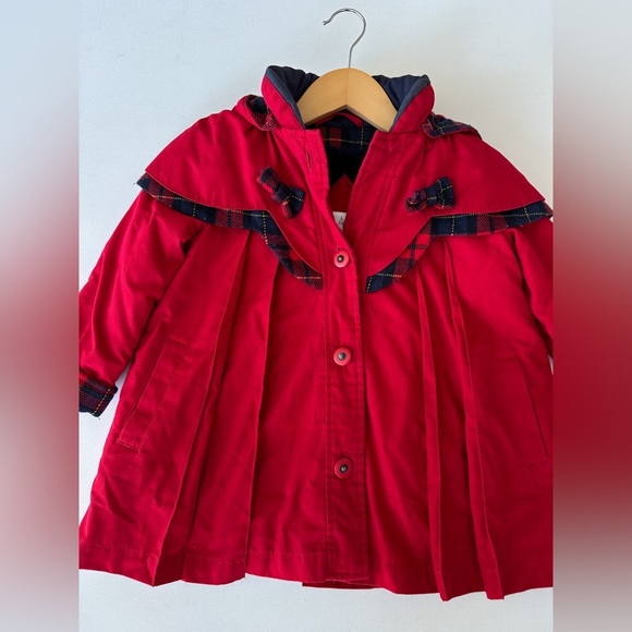 London Fog -Vintage Pleated Coat -Red with Plaid Details -Detachable Hood-Size2 - Picture 7 of 13